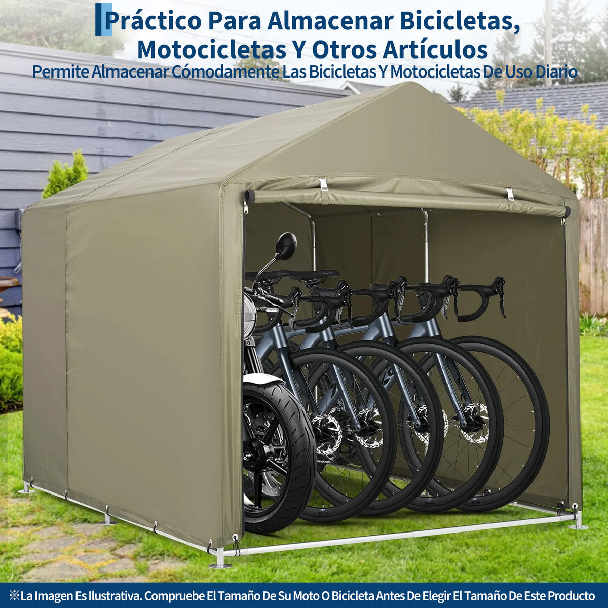 Garvee Cobertizo de Almacenamiento Exterior para 3 Bicicletas, Tela Oxford 420D Impermeable con Revestimiento PU y Estructura de Acero, 160 x 218 x 173 cm, Verde Militar
