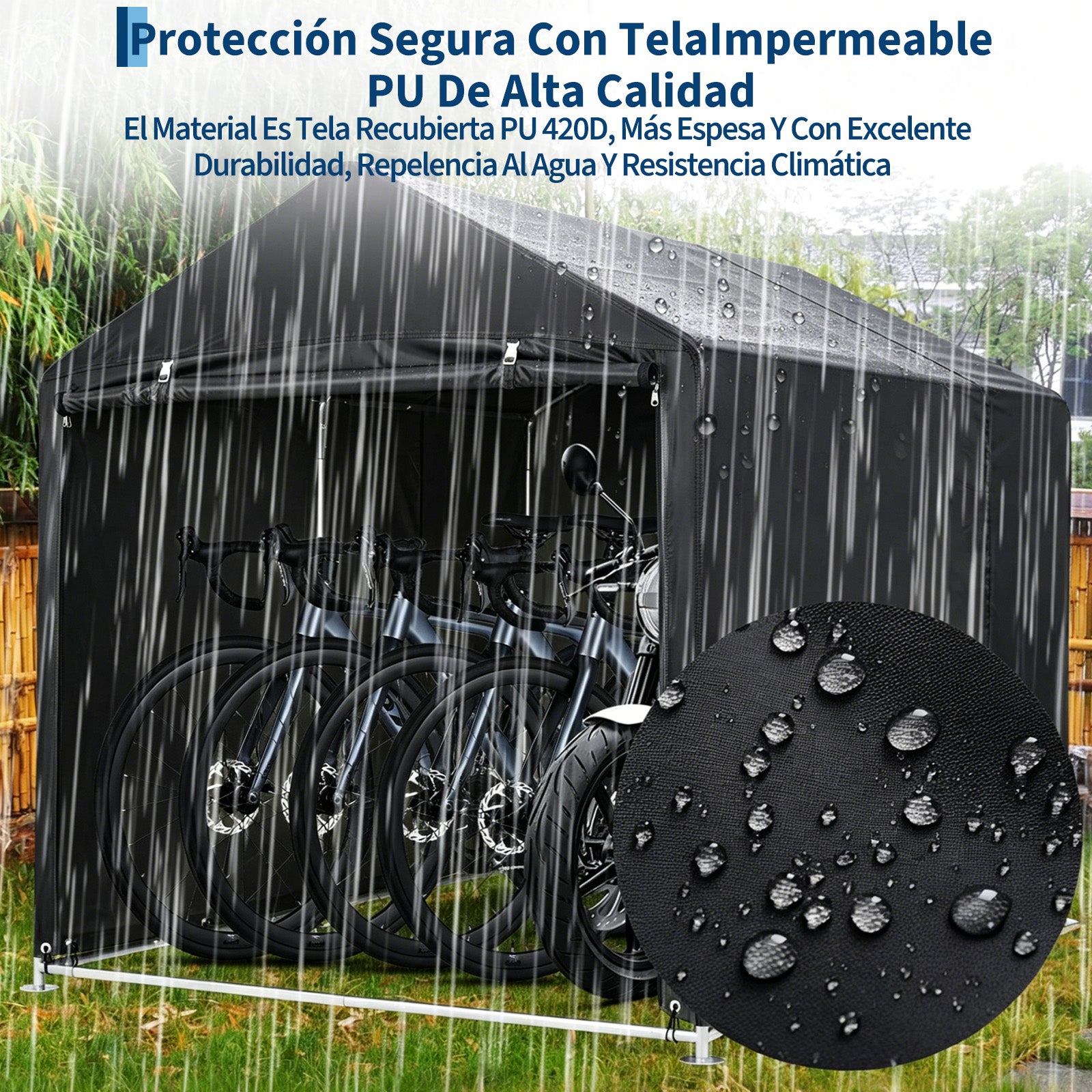 Garvee Cobertizo Carpa de Almacenamiento Exterior para 3 Bicicletas Tela Oxford 420D Impermeable Estructura Antioxidante Negro