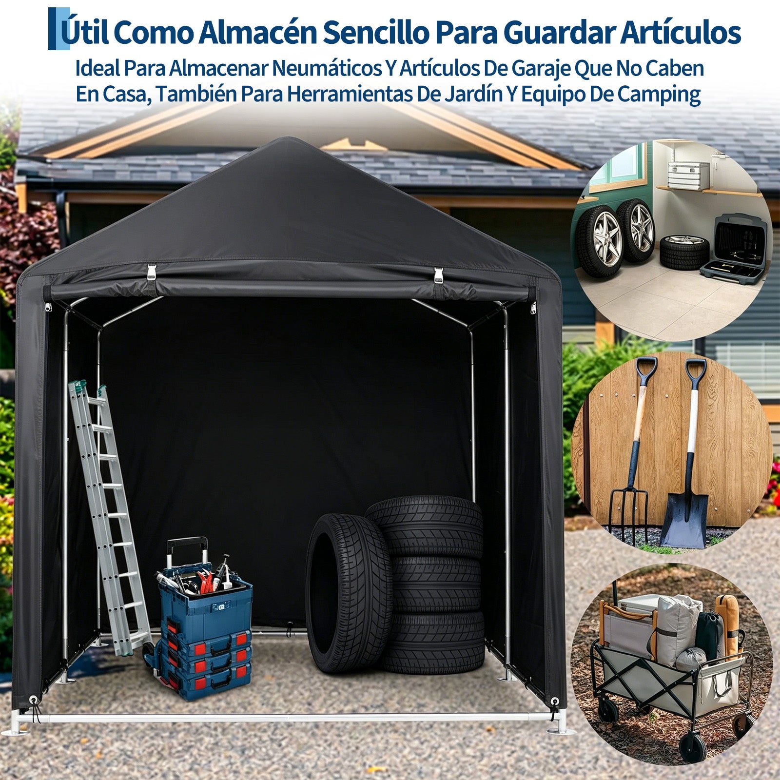 Garvee Cobertizo Carpa de Almacenamiento Exterior para 3 Bicicletas Tela Oxford 420D Impermeable Estructura Antioxidante Negro