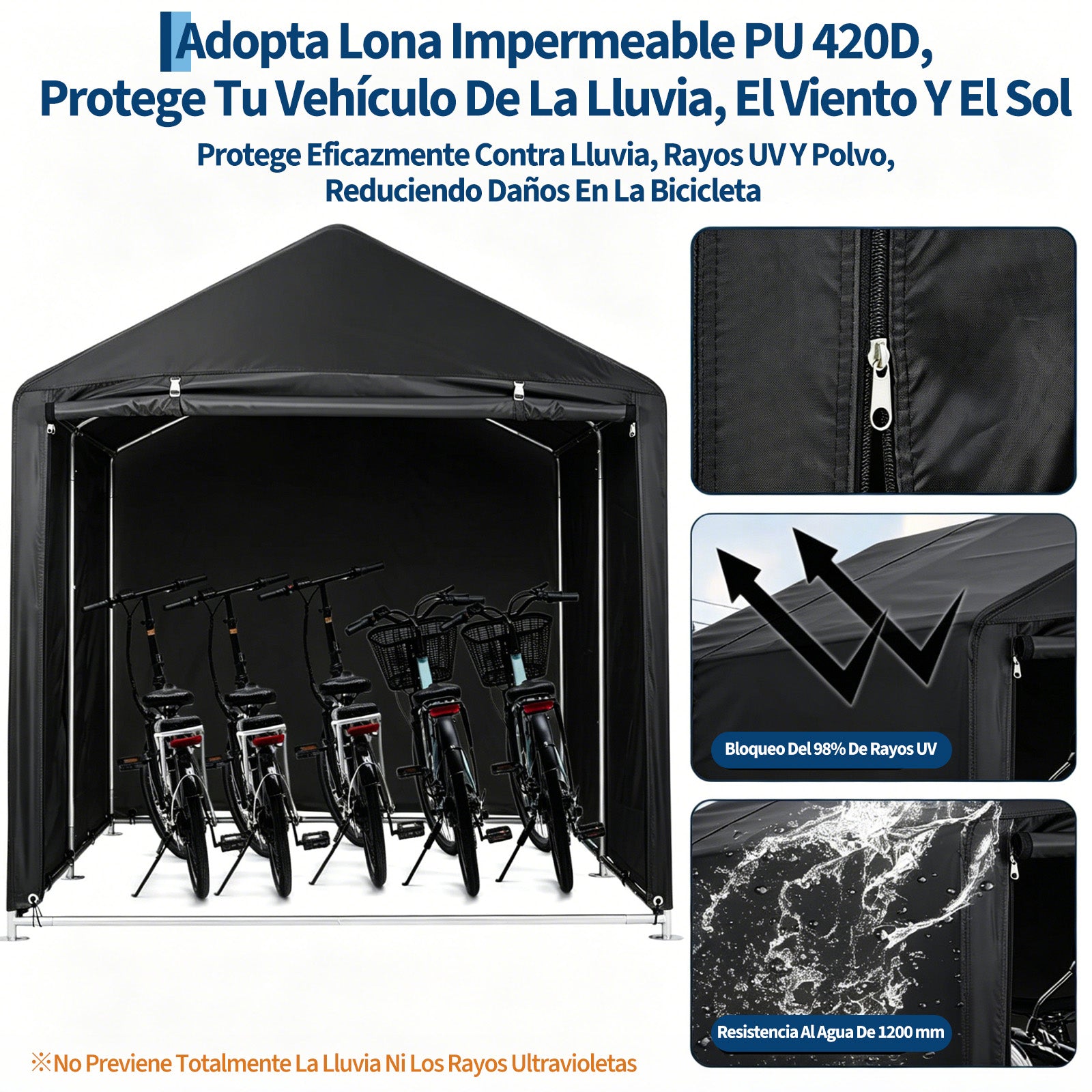 Garvee Cobertizo Carpa de Almacenamiento Exterior para 3 Bicicletas Tela Oxford 420D Impermeable Estructura Antioxidante Negro
