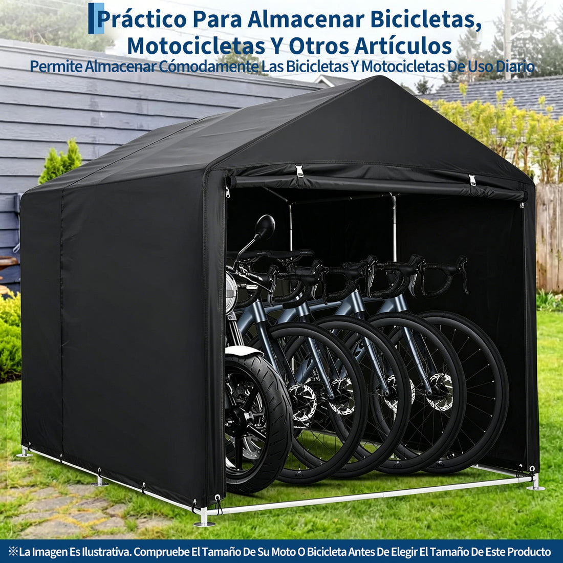 Garvee Cobertizo Carpa de Almacenamiento Exterior para 3 Bicicletas Tela Oxford 420D Impermeable Estructura Antioxidante Negro