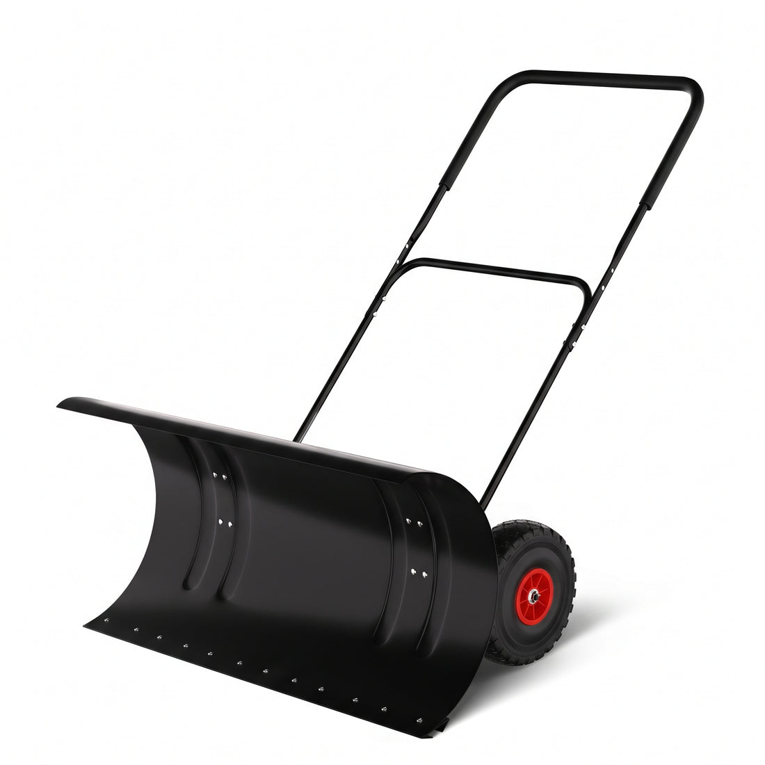 Garvee Empujador de Nieve con Ruedas 74 cm, Quitanieves Manual de Acero Resistente, Mango Ajustable y Borde Protector, para Entradas de Coches y Garajes
