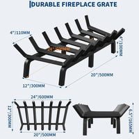 Garvee Rejilla para Chimenea de 61 cm de Acero Sólido con 6 Patas y 7 Barras, Soporte Resistente al Calor para Leña en Interior y Exterior, Negro