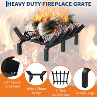 Garvee Rejilla para Chimenea de 43 cm de Acero Sólido con 6 Patas y 5 Barras, Soporte Resistente al Calor para Leña en Interior y Exterior, Negro
