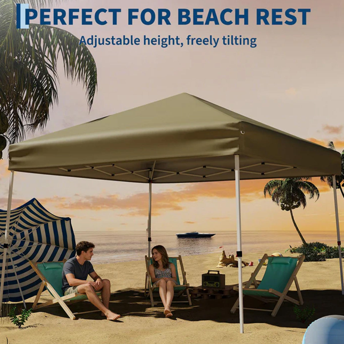 Garvee Carpa Plegable de Jardín 3x3 m, Toldo Pop Up Impermeable con Protección UV, Altura Ajustable y Bolsa de Transporte, Caqui