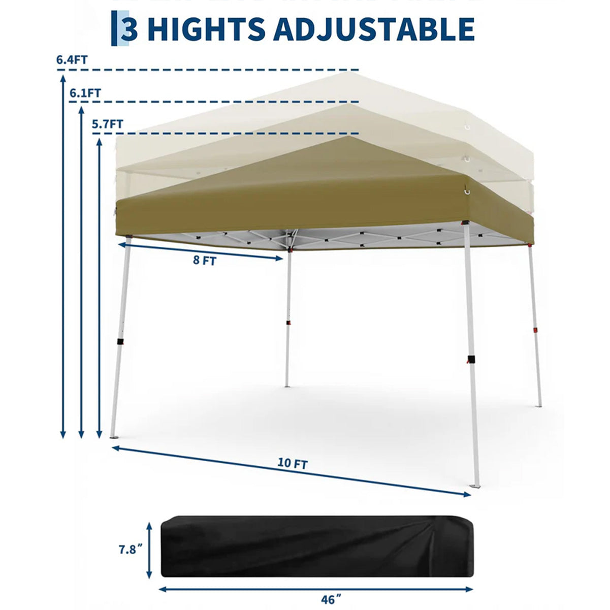 Garvee Carpa Plegable de Jardín 3x3 m, Toldo Pop Up Impermeable con Protección UV, Altura Ajustable y Bolsa de Transporte, Caqui