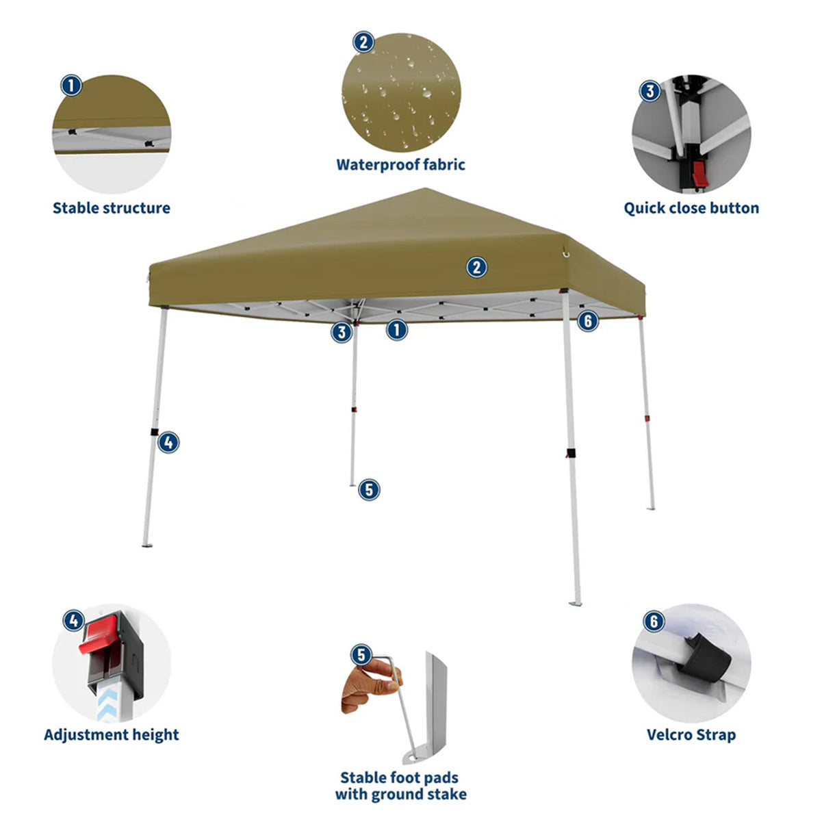 Garvee Carpa Plegable de Jardín 3x3 m, Toldo Pop Up Impermeable con Protección UV, Altura Ajustable y Bolsa de Transporte, Caqui