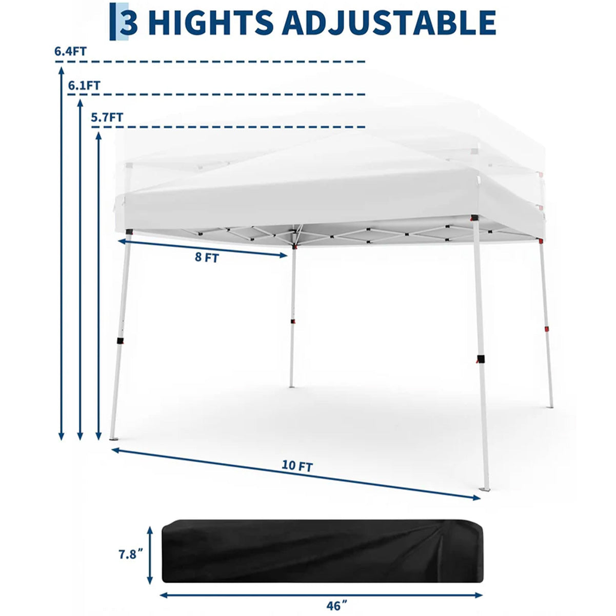 Garvee Gazebo Pop Up de 3x3 m con Protección UV y Estructura Reforzada para Eventos Blanco