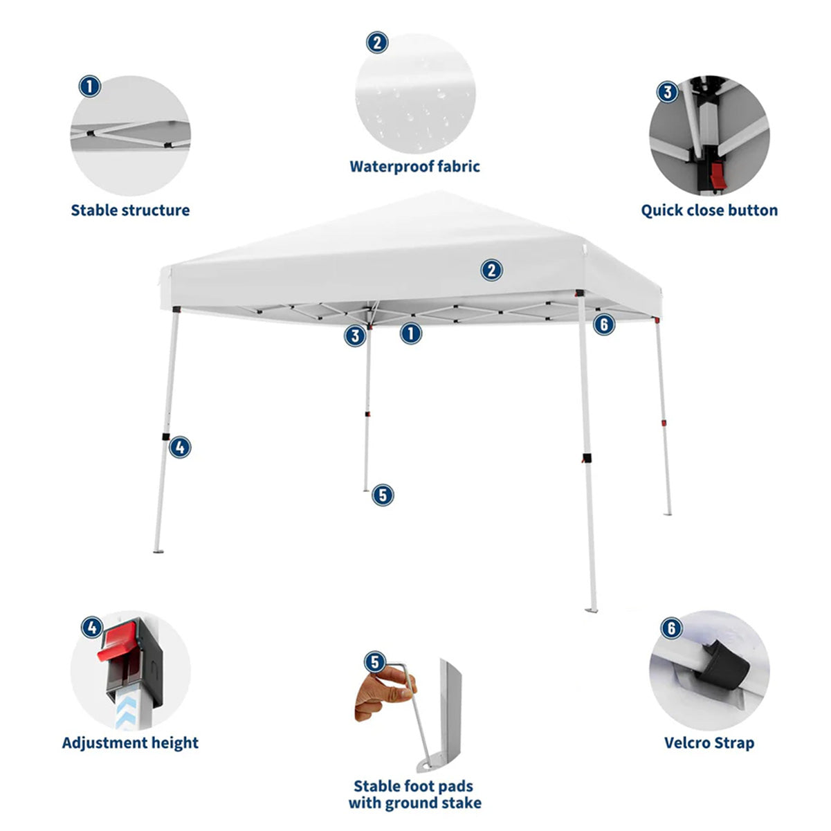 Garvee Gazebo Pop Up de 3x3 m con Protección UV y Estructura Reforzada para Eventos Blanco