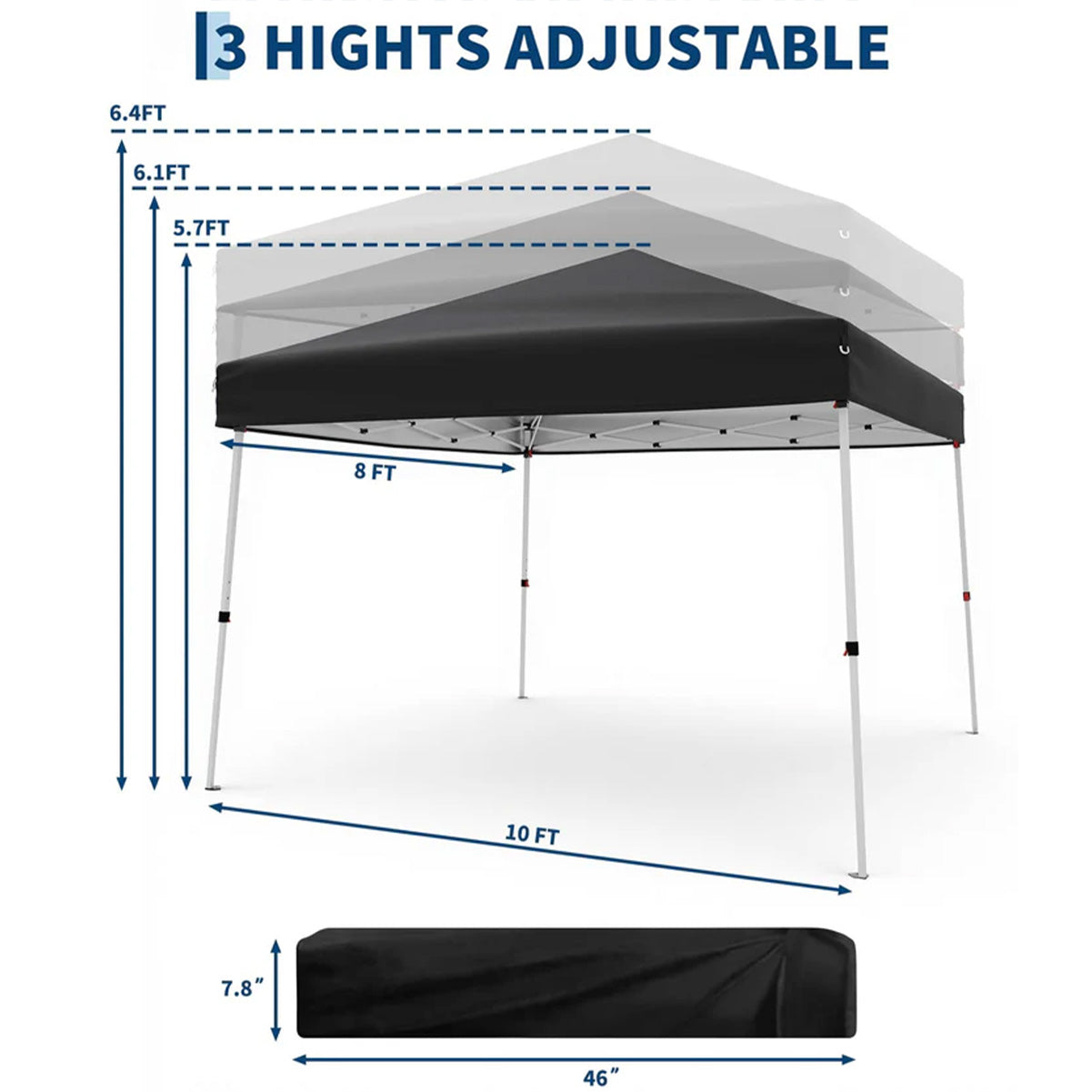 Garvee Carpa Plegable de 3x3 m Pop Up con Marco de Acero y Bolsa de Transporte Negro