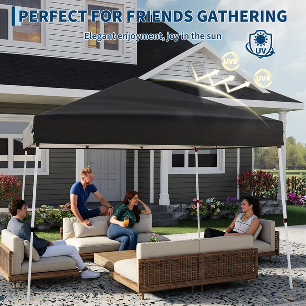 Garvee Carpa Plegable de 3x3 m Pop Up con Marco de Acero y Bolsa de Transporte Negro