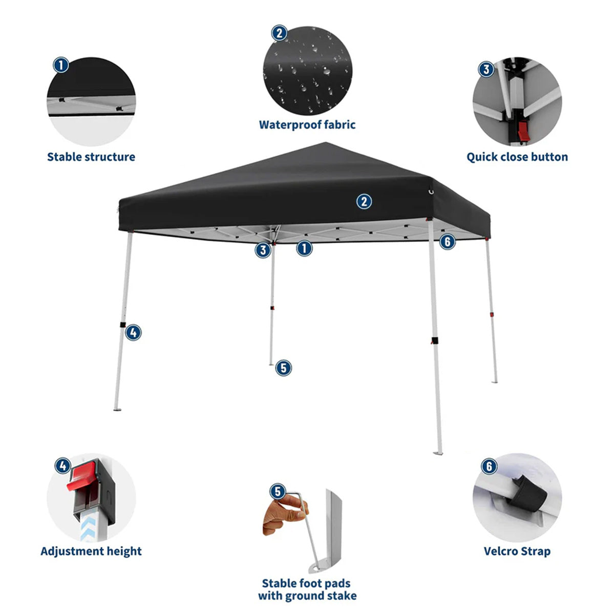 Garvee Carpa Plegable de 3x3 m Pop Up con Marco de Acero y Bolsa de Transporte Negro