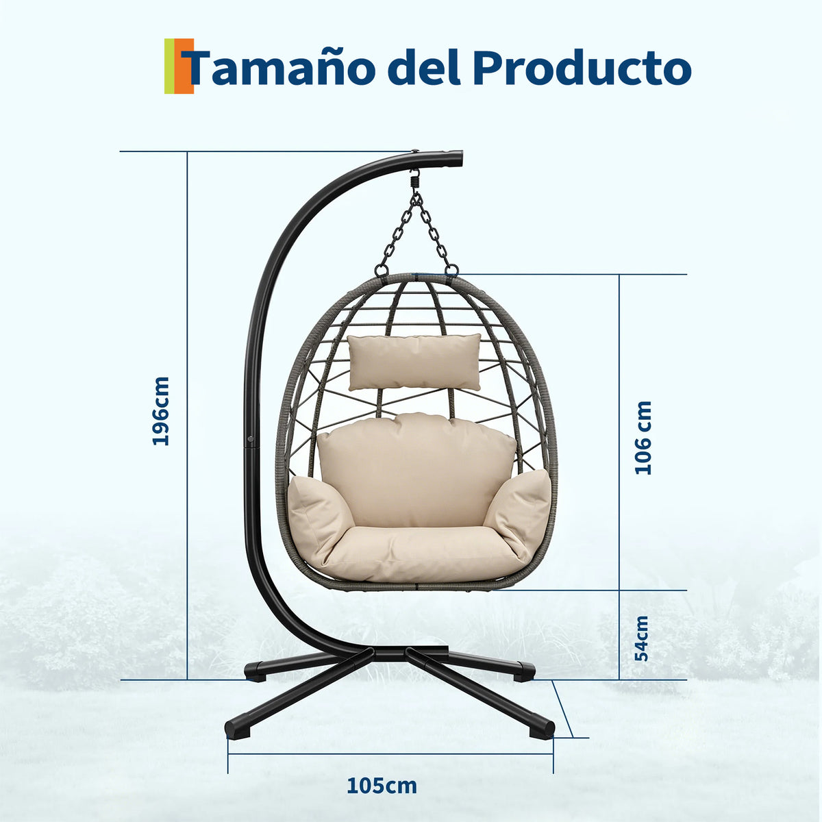 Garvee Sillón Colgante de Ratán con Estructura de Acero Capacidad 150 kg Silla Columpio con Funda Impermeable y Cojines Ergonómicos para Jardín Terraza e Interior