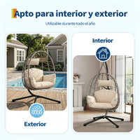 Garvee Sillón Colgante de Ratán con Estructura de Acero Capacidad 150 kg Silla Columpio con Funda Impermeable y Cojines Ergonómicos para Jardín Terraza e Interior