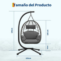 Garvee Silla Colgante de Ratán con Estructura Metálica, Resistente Hasta 150kg, Incluye Funda Protectora, Cojines Ergonómicos, Resistente Al Clima, para Jardín y Terraza