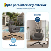 Garvee Silla Colgante de Ratán con Estructura Metálica, Resistente Hasta 150kg, Incluye Funda Protectora, Cojines Ergonómicos, Resistente Al Clima, para Jardín y Terraza