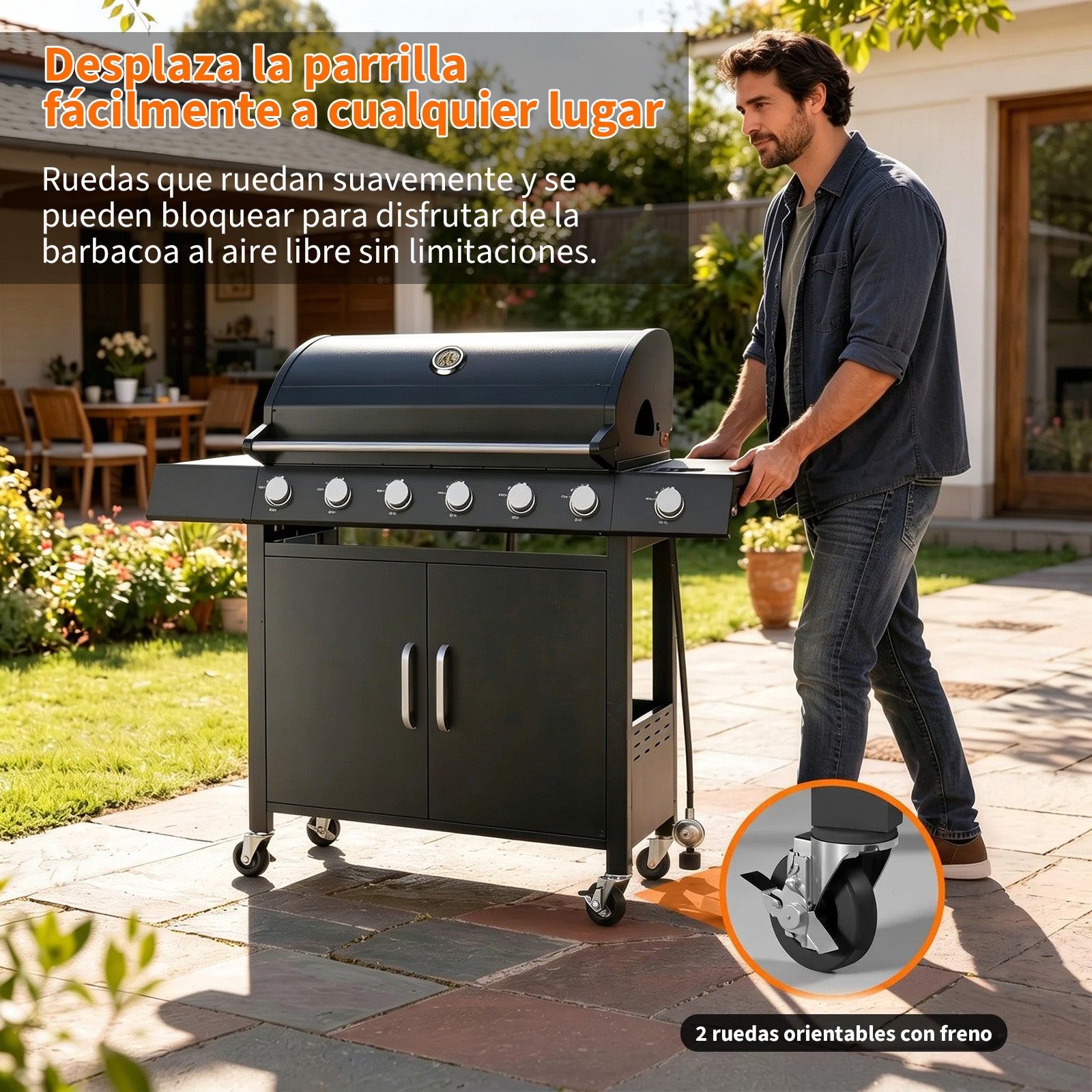 Garvee Barbacoa de Gas Propano de 7 Quemadores, Parrilla de Acero Inoxidable de 60.000 BTU, Cocina Exterior Grande para Jardín y Terraza