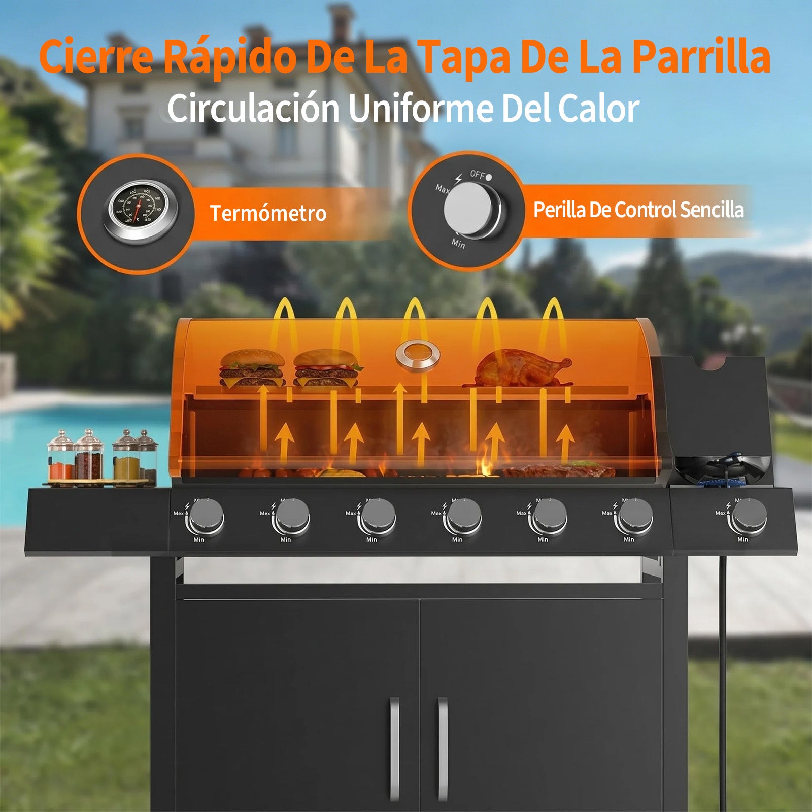 Garvee Barbacoa de Gas Propano de 7 Quemadores, Parrilla de Acero Inoxidable de 60.000 BTU, Cocina Exterior Grande para Jardín y Terraza