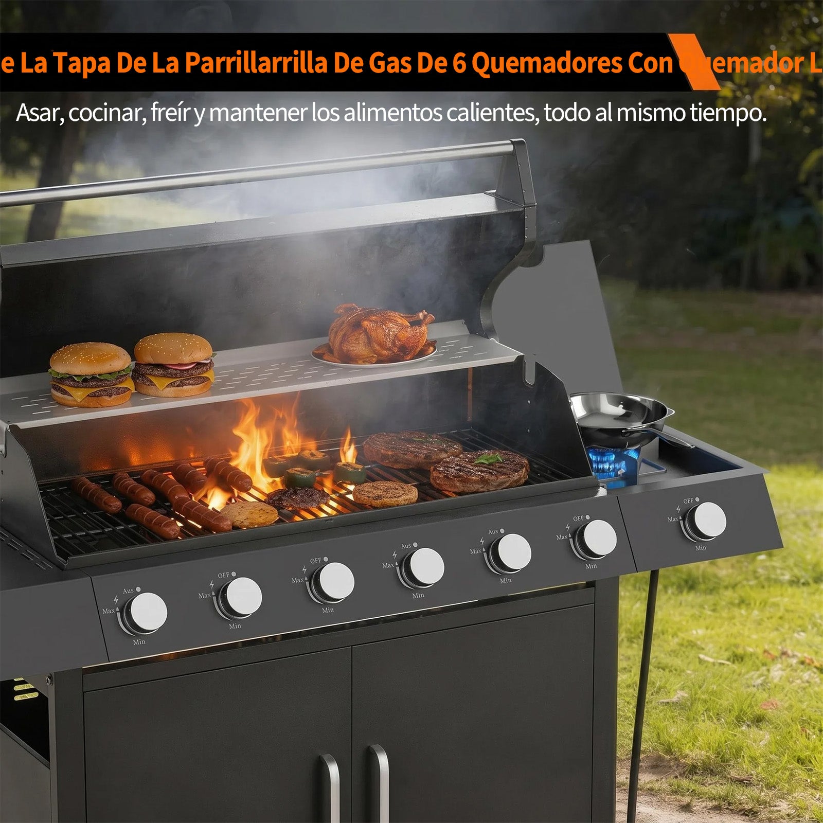 Garvee Barbacoa de Gas Propano de 7 Quemadores, Parrilla de Acero Inoxidable de 60.000 BTU, Cocina Exterior Grande para Jardín y Terraza