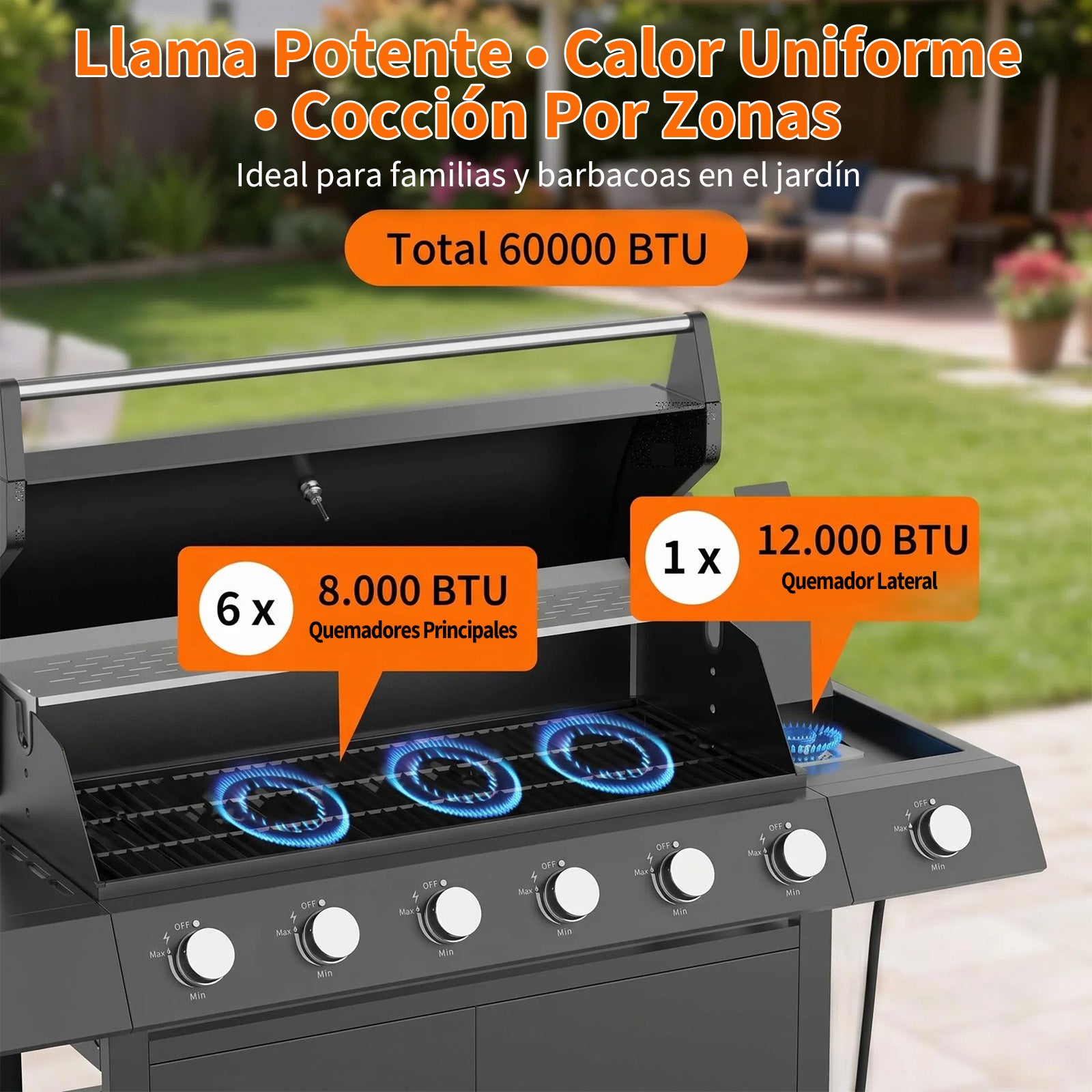 Garvee Barbacoa de Gas Propano de 7 Quemadores, Parrilla de Acero Inoxidable de 60.000 BTU, Cocina Exterior Grande para Jardín y Terraza