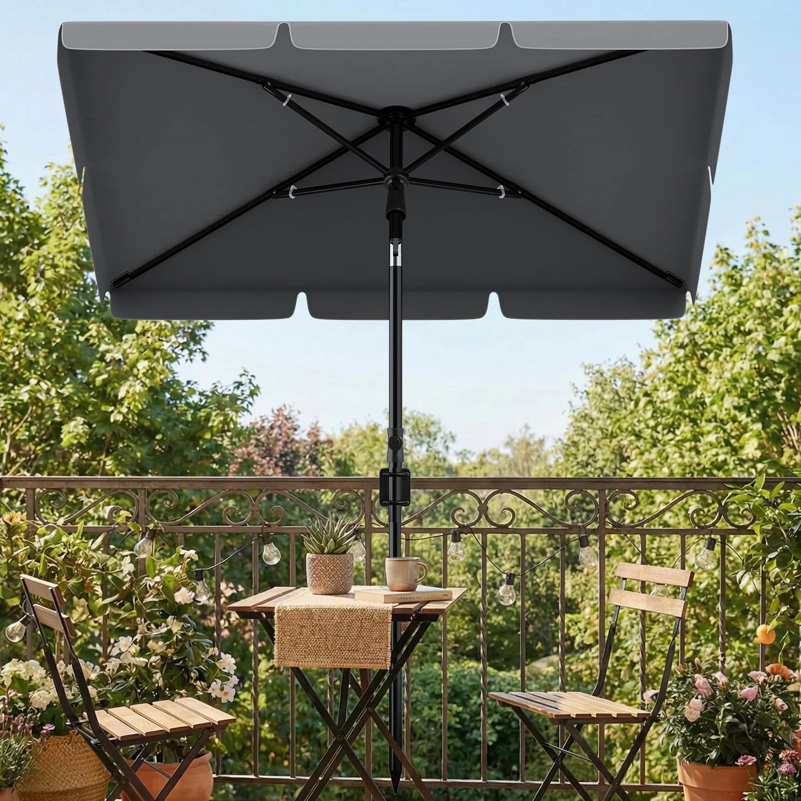 Garvee Sombrilla Rectangular para Balcón 200x125 cm con Protección UV 50+ Altura Ajustable e Inclinación de 45° Color Gris Antracita