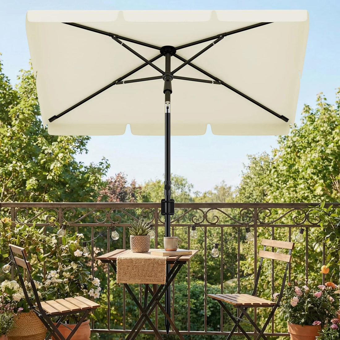 Garvee Sombrilla Rectangular para Balcón 200x125 cm con Protección UV 50+ Altura Ajustable e Inclinación de 45° Color Blanco Crema