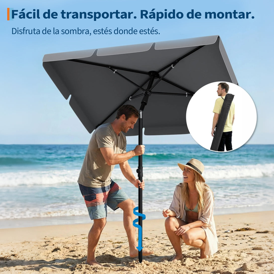 Garvee Sombrilla Rectangular para Balcón 200x125 cm con Protección UV 50+ Altura Ajustable e Inclinación de 45° Color Gris Antracita