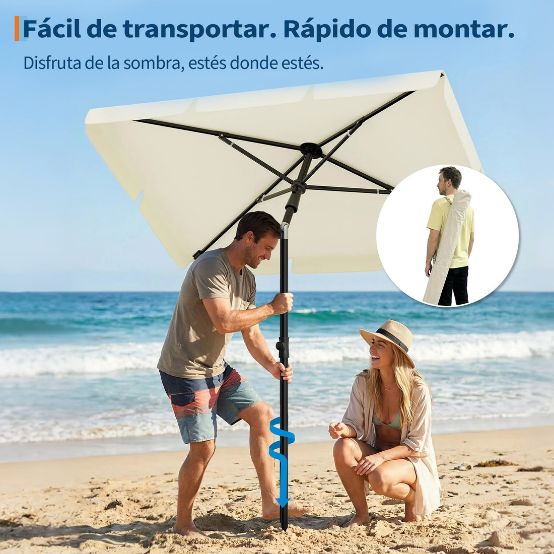 Garvee Sombrilla Rectangular para Balcón 200x125 cm con Protección UV 50+ Altura Ajustable e Inclinación de 45° Color Blanco Crema