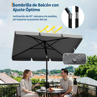 Garvee Sombrilla Rectangular para Balcón 200x125 cm con Protección UV 50+ Altura Ajustable e Inclinación de 45° Color Gris Antracita