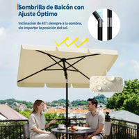 Garvee Sombrilla Rectangular para Balcón 200x125 cm con Protección UV 50+ Altura Ajustable e Inclinación de 45° Color Blanco Crema