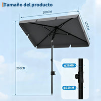 Garvee Sombrilla Rectangular para Balcón 200x125 cm con Protección UV 50+ Altura Ajustable e Inclinación de 45° Color Gris Antracita