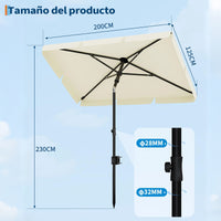 Garvee Sombrilla Rectangular para Balcón 200x125 cm con Protección UV 50+ Altura Ajustable e Inclinación de 45° Color Blanco Crema