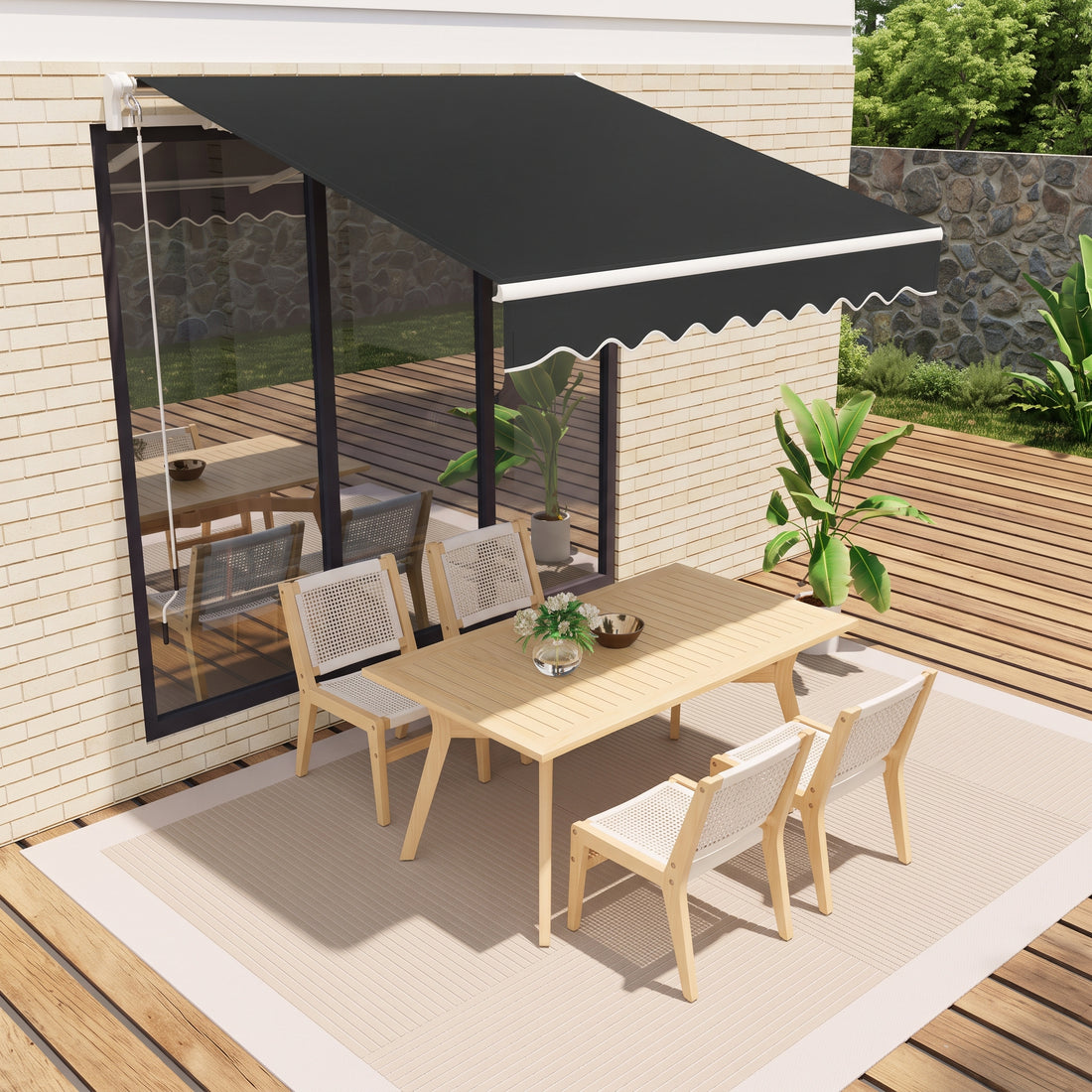 Garvee Toldo Articulado de 350x250 cm con Protección UV50+ y Resistente al Agua, Toldo Plegable Ajustable con Manivela y Soporte de Pared para Terraza y Balcón, Negro