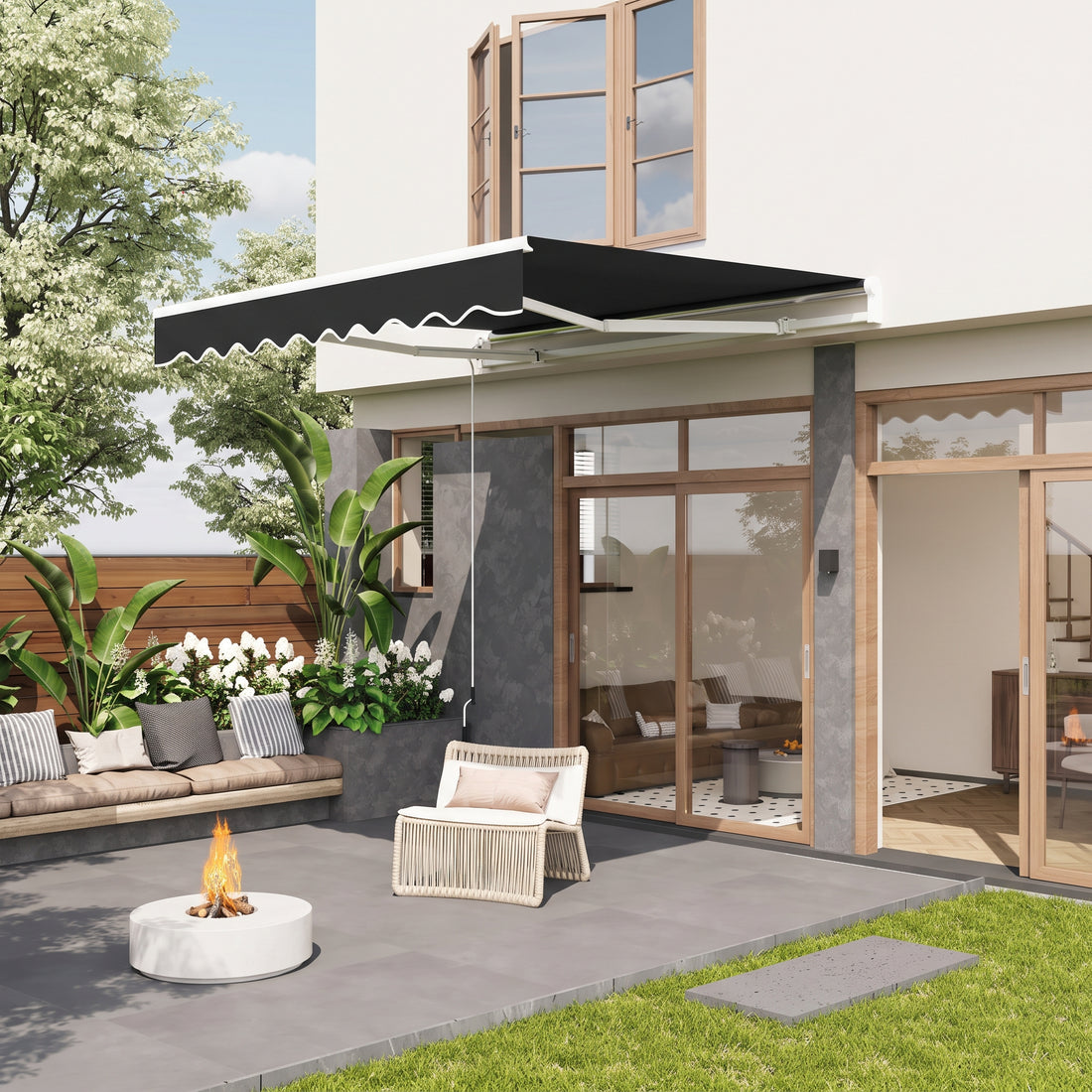 Garvee Toldo Articulado de 350x250 cm con Protección UV50+ y Resistente al Agua, Toldo Plegable Ajustable con Manivela y Soporte de Pared para Terraza y Balcón, Negro