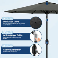 Garvee Sombrilla de Jardín de 270 cm con Manivela e Inclinación Parasol de Terraza con Protección UV50+