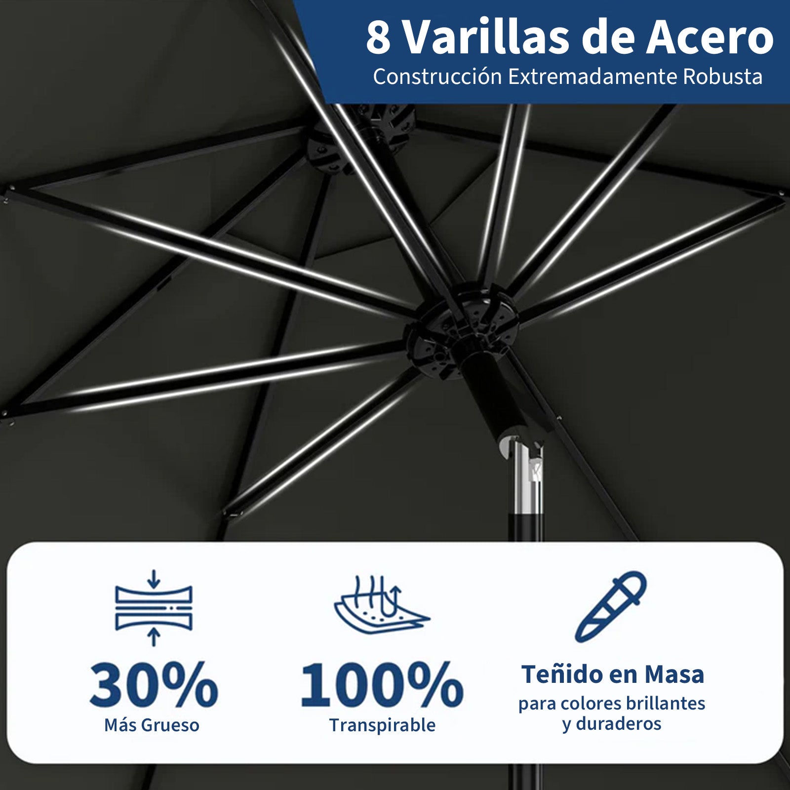 Garvee Sombrilla de Jardín de 270 cm con Manivela e Inclinación Parasol de Terraza con Protección UV50+