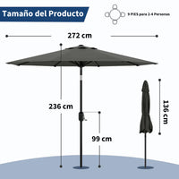 Garvee Sombrilla de Jardín de 270 cm con Manivela e Inclinación Parasol de Terraza con Protección UV50+