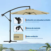 Garvee Sombrilla Excéntrica de 300 cm con Manivela e Inclinación Ajustable, Parasol Giratorio 360° para Jardín y Terraza UV50+ Caqui