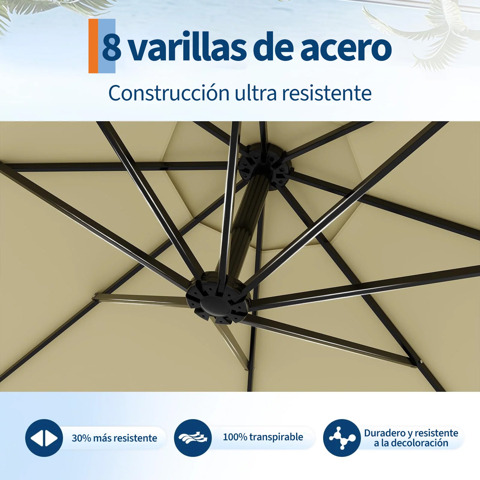 Garvee Sombrilla Excéntrica de 300 cm con Manivela e Inclinación Ajustable, Parasol Giratorio 360° para Jardín y Terraza UV50+ Caqui