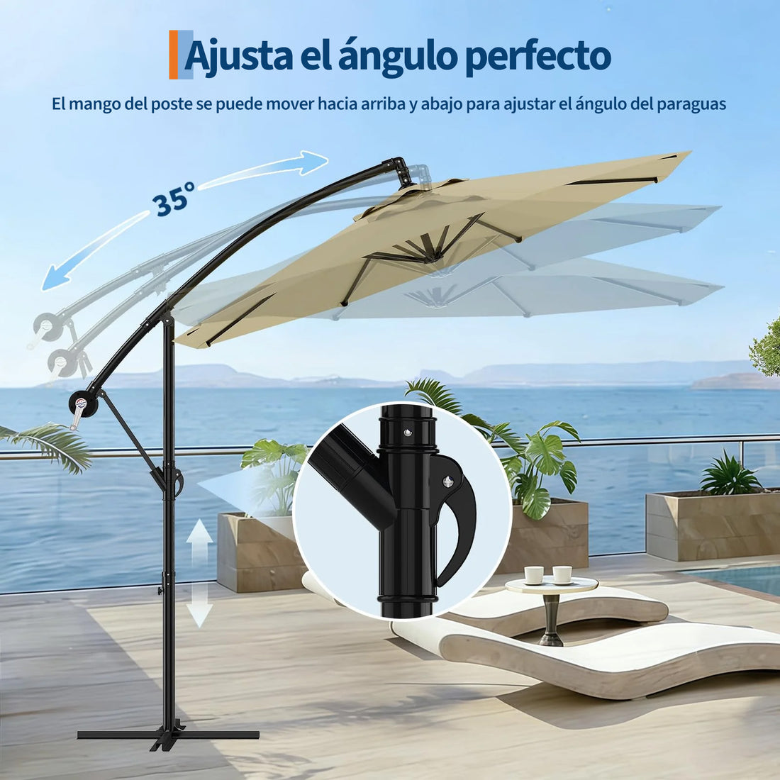 Garvee Sombrilla Excéntrica de 300 cm con Manivela e Inclinación Ajustable, Parasol Giratorio 360° para Jardín y Terraza UV50+ Caqui