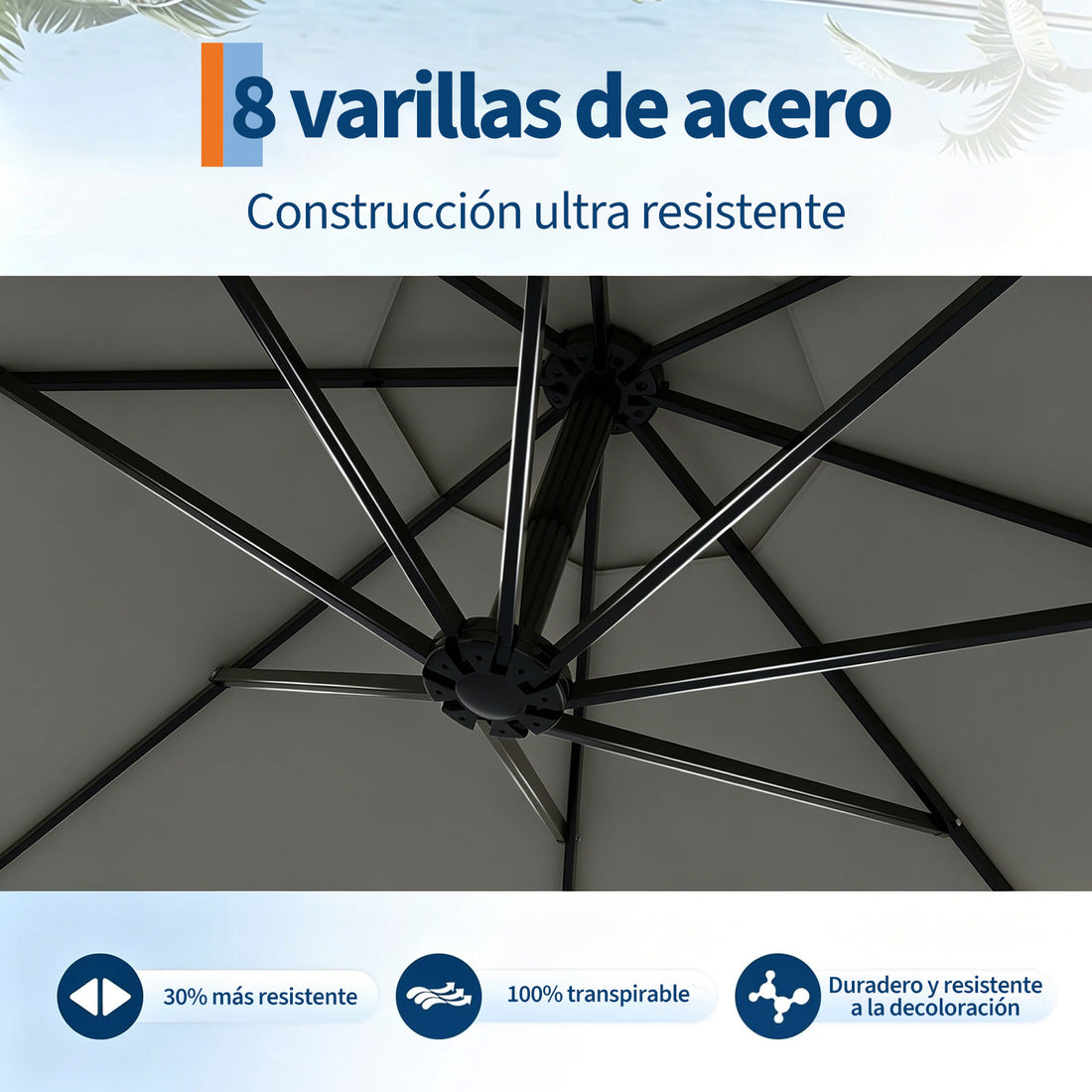 Garvee Sombrilla Excéntrica de 300 cm con Manivela e Inclinación Ajustable, Parasol de Aluminio Giratorio 360° para Exterior UV50+ Gris