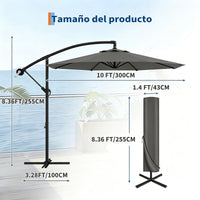 Garvee Sombrilla Excéntrica de 300 cm con Manivela e Inclinación Ajustable, Parasol de Aluminio Giratorio 360° para Exterior UV50+ Gris