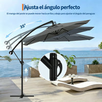 Garvee Sombrilla Excéntrica de 300 cm con Manivela e Inclinación Ajustable, Parasol de Aluminio Giratorio 360° para Exterior UV50+ Gris
