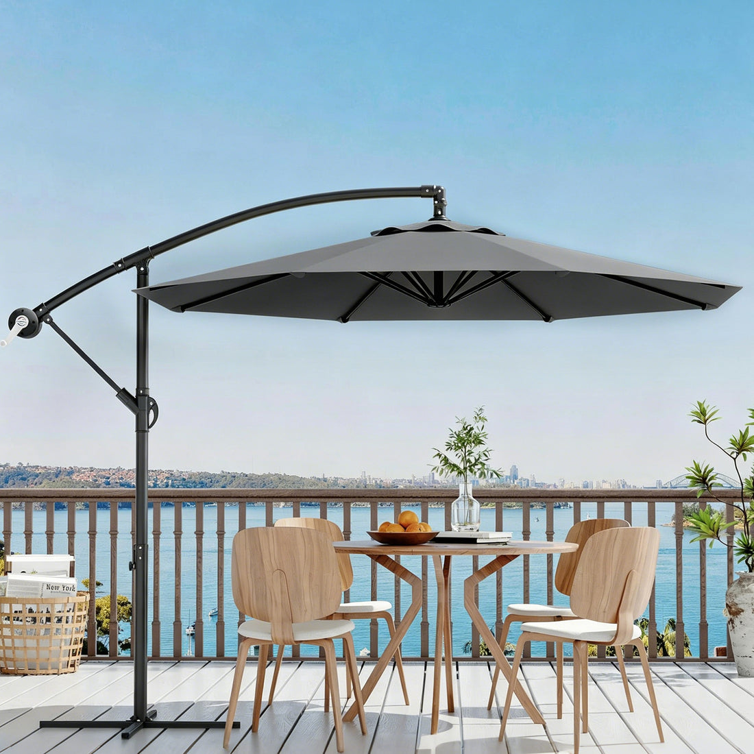 Garvee Sombrilla Excéntrica de 300 cm con Manivela e Inclinación Ajustable, Parasol de Aluminio Giratorio 360° para Exterior UV50+ Gris