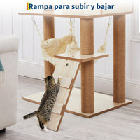 Garvee Árbol Rascador Multiusos para Gatos con Hamaca Plataformas Casita y Juguetes Madera Natural