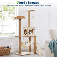Garvee Árbol Rascador Multiusos para Gatos con Hamaca Plataformas Casita y Juguetes Madera Natural