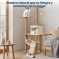 Garvee Árbol Rascador Multiusos para Gatos con Hamaca Plataformas Casita y Juguetes Madera Natural
