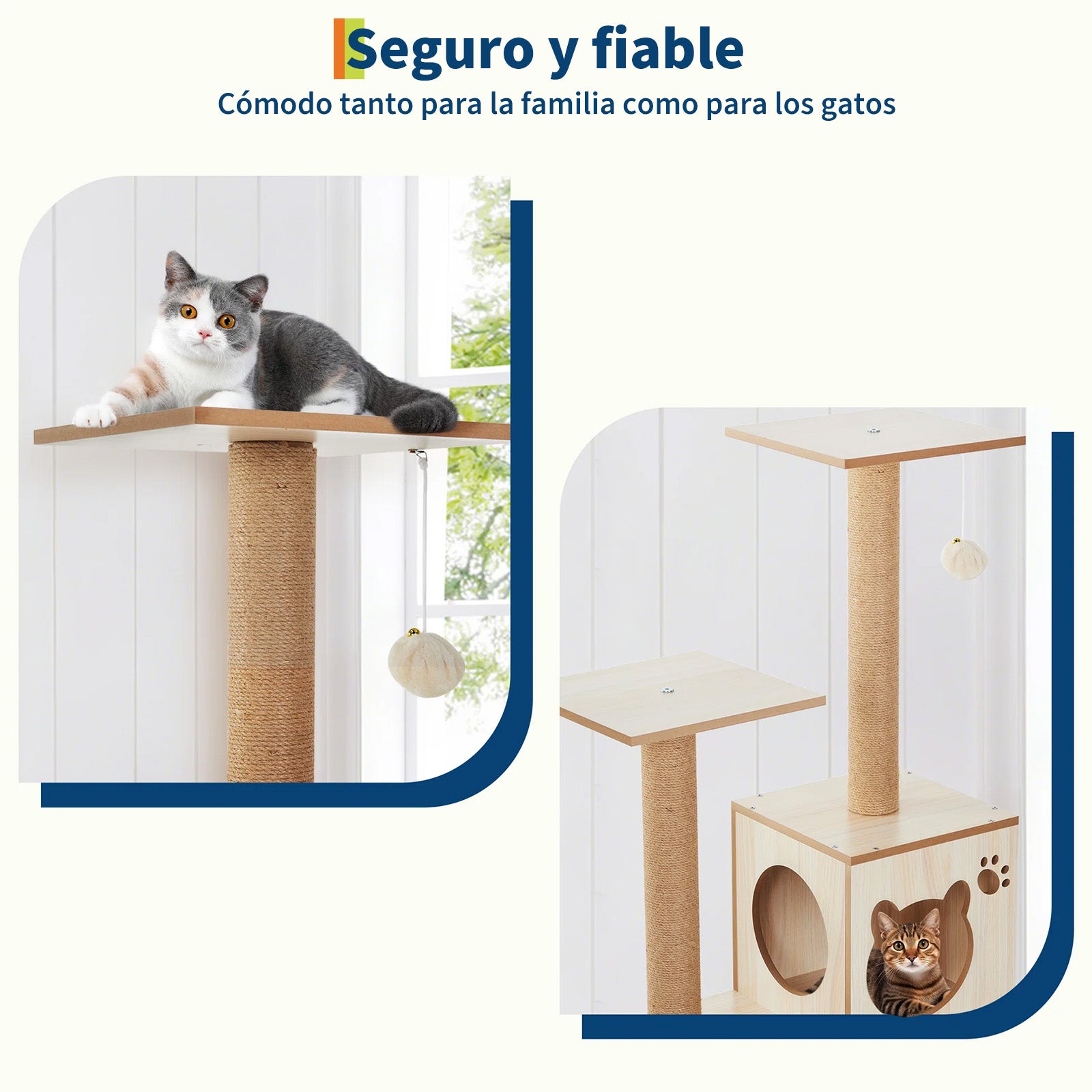Garvee Árbol Rascador Multiusos para Gatos con Hamaca Plataformas Casita y Juguetes Madera Natural