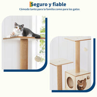 Garvee Árbol Rascador Multiusos para Gatos con Hamaca Plataformas Casita y Juguetes Madera Natural