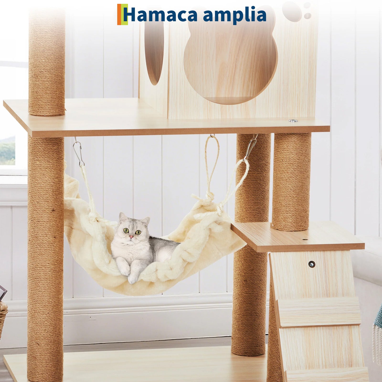 Garvee Árbol Rascador Multiusos para Gatos con Hamaca Plataformas Casita y Juguetes Madera Natural